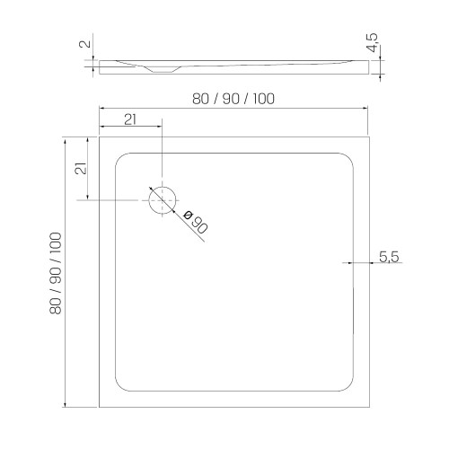 Plantegning til MILD STONE Lav Dusjkar serie