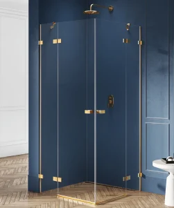 Dusjhjørne 90x90x200 - AVEXA PREMIUM - Rett dusjhjørne med dobbeltdør i Børstet Gull