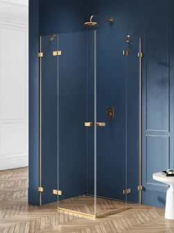 Dusjhjørne 90x90x200 - AVEXA PREMIUM - Rett dusjhjørne med dobbeltdør i Børstet Gull