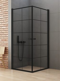 90x90x195 | NEW SOLEO™ Dusjhjørne med dobbeltdører og sprosser | Sort Matt