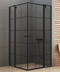 90x90x195 | NEW SOLEO™ | Dusjhjørne med to mindre fastvegger + to svingdører | Sort Matt