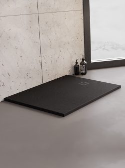 100x90x3 | MORI™ Dusjkar | Ultra-flat | Rektangulær | Naturstein | Sort