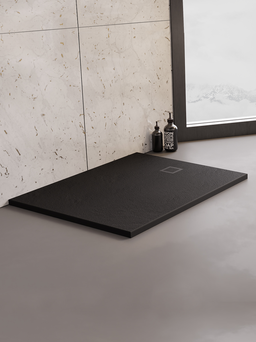 100x90x3 | MORI™ Dusjkar | Ultra-flat | Rektangulær | Naturstein | Sort