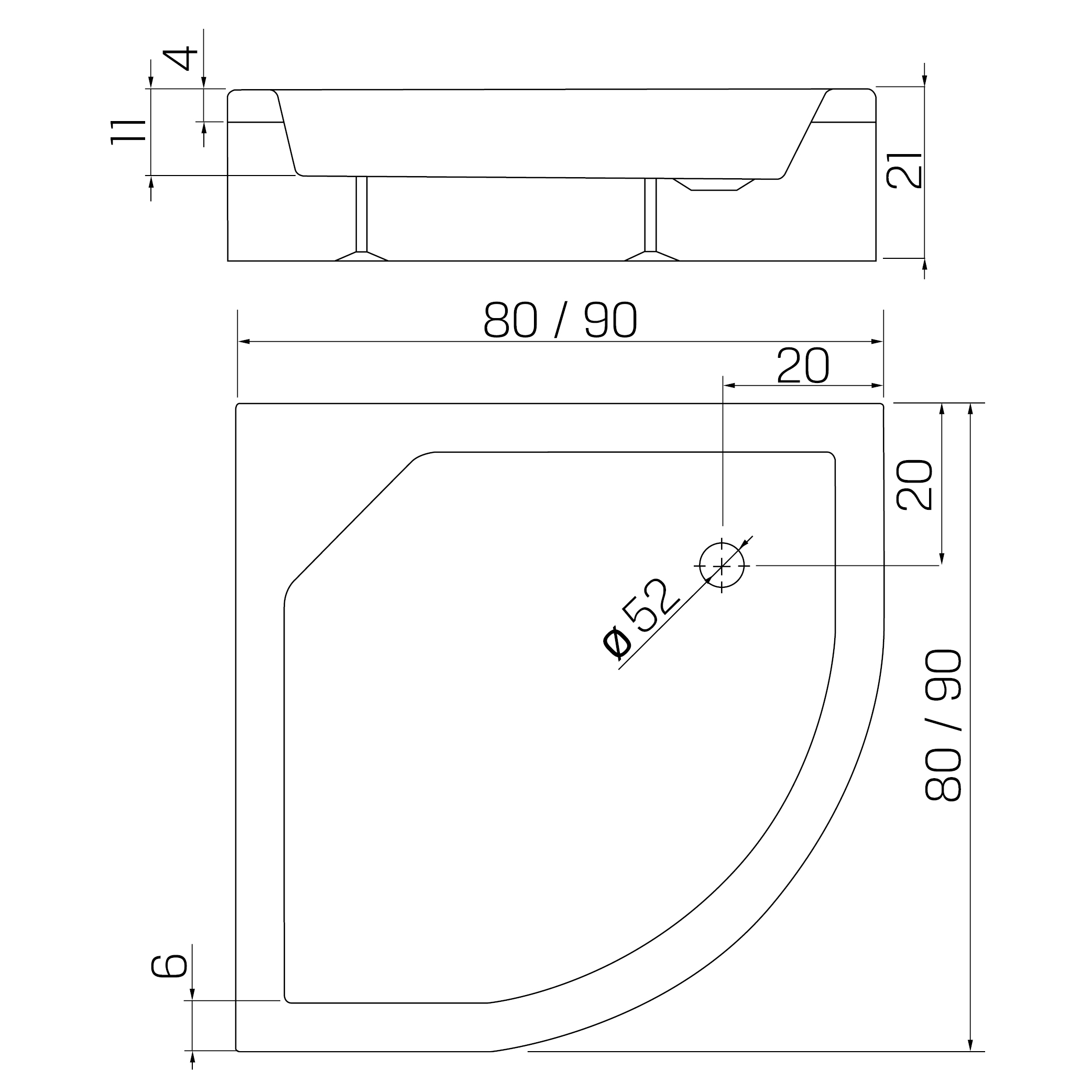 90x90x21 | ARTUS™ Dusjkar | Klassisk Buet | Nordisk Hvit - Bilde 2