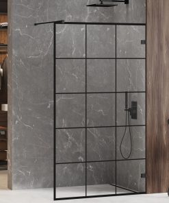 80x200 | AVEXA™ Walk-in Dusjvegg | Enkel Glassvegg med sprosser | 6mm Glass | Sort Matt