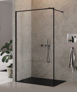 NEW MODUS™ Walk-in Dusjvegg | Enkel Glassvegg med Slim Frame | 8mm glass | Sort Matt