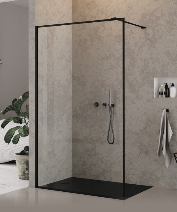 NEW MODUS™ Walk-in Dusjvegg | Enkel Glassvegg med Slim Frame | 8mm glass | Sort Matt