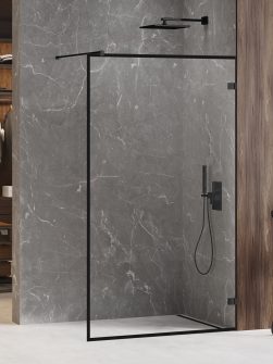 90x200 - AVEXA Walk-in Dusjvegg med slimframe - sort matt