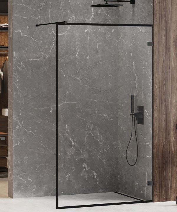 90x200 | AVEXA™ Walk-in Dusjvegg | Enkel Glassvegg med Slim Frame | 8mm Glass | Sort Matt