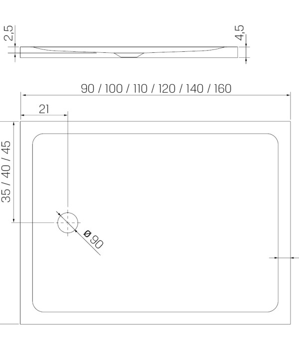 Plantegning til MILD STONE™ Rektangulær Lav utgave