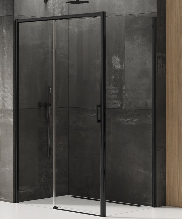 120x90x200 | PRIME™ Dusjhjørne | Fastfelt med skyvedør + Fastfelt | Venstre utgave | 6mm Glass | Sort Matt