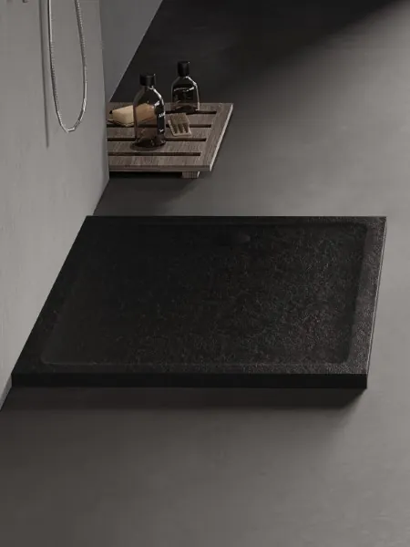 MILD STONE Dusjkar – Lav Rektangulær Utgave – Skiffereffekt Sort Matt 80x110x4,5
