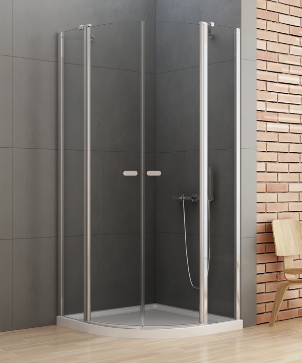 NEW SOLEO™ Dusjhjørne | Klassisk buet | Doble dører | 6mm Glass | Høyglans Krom