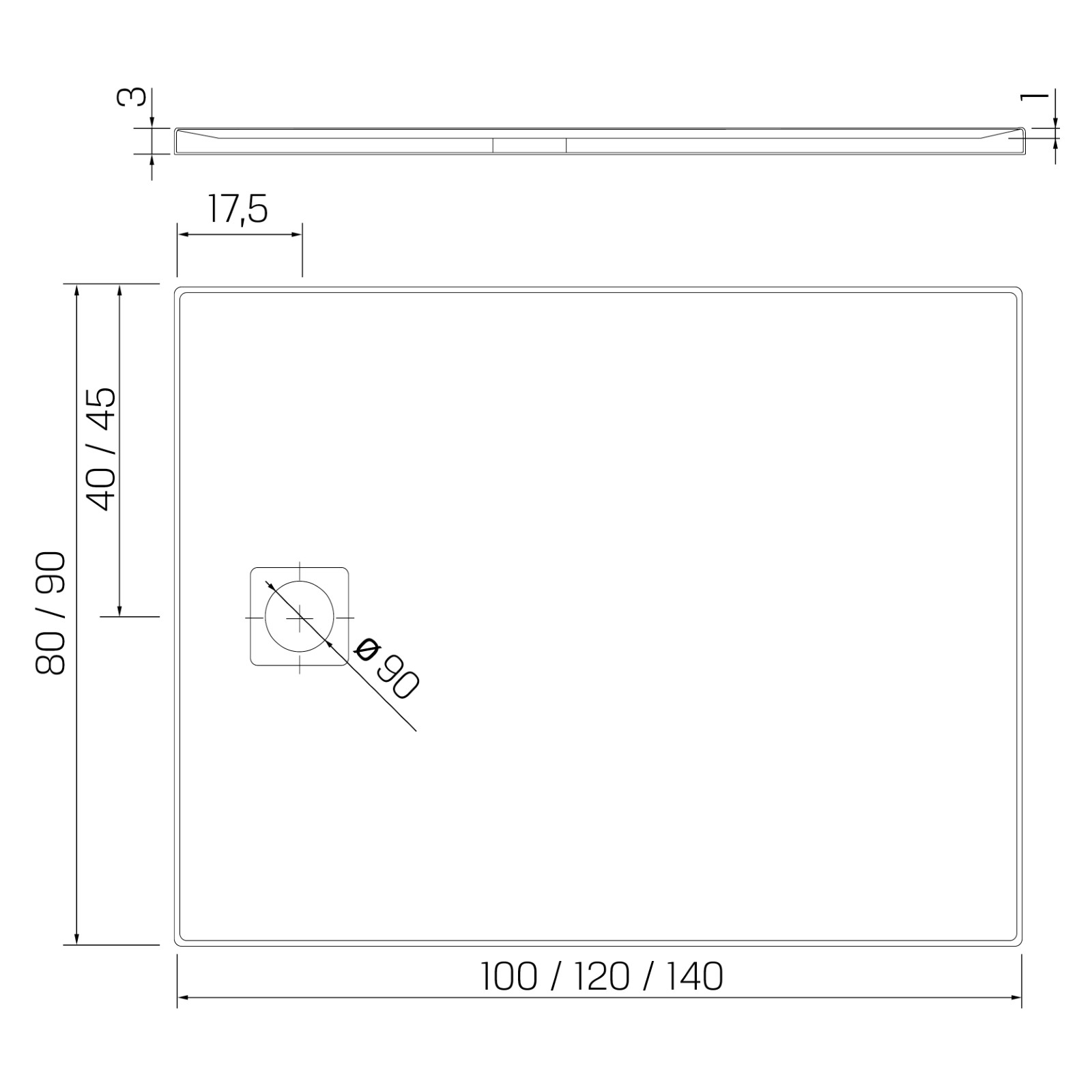 100x90x3 | MORI™ Dusjkar | Ultra-flat | Rektangulær | Naturstein | Sort - Bilde 2