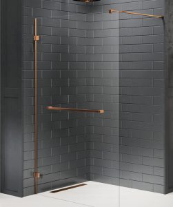 100x200 AVEXA Walk-in med håndklestag i Børstet Kobber/Klart Glass