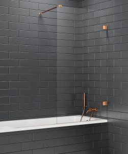 100x150 Avexa badekarvegg m/Horisontal Beslag i Børstet Kobber/Klart Glass