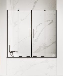 SMART badekarvegger m/doble skyvedører i Svart Matt/Klart Glass
