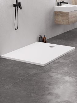 100x90x3,5 Ultra Flat Rektangulær Dusjkar - NEX Konglomerat i Hvit (NYHET)
