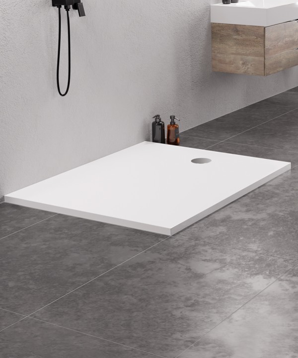 100x90x3,5 Ultra Flat Rektangulær Dusjkar - NEX Konglomerat i Hvit (NYHET)