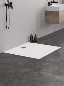 90x90x3,5 Ultra Flat Kvadrat Dusjkar - NEX Konglomerat i Hvit (NYHET)