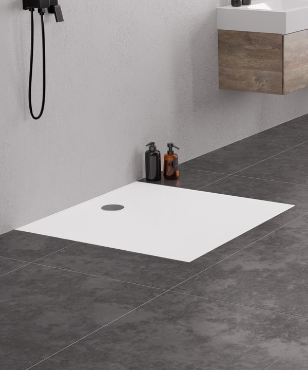 100x100x3,5 Ultra Flat Kvadrat Dusjkar - NEX Konglomerat i Hvit (NYHET)