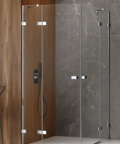 AVEXA Dusjhjørne m/to svingdører og to sidevegger i Høyglans Krom