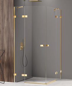 AVEXA Dusjhjørne m/to svingdører og to sidevegger i Blank Gull