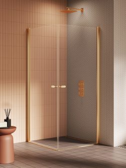 NEW SOLEO Dusjhjørne med dobbeltdører i Børstet Gull
