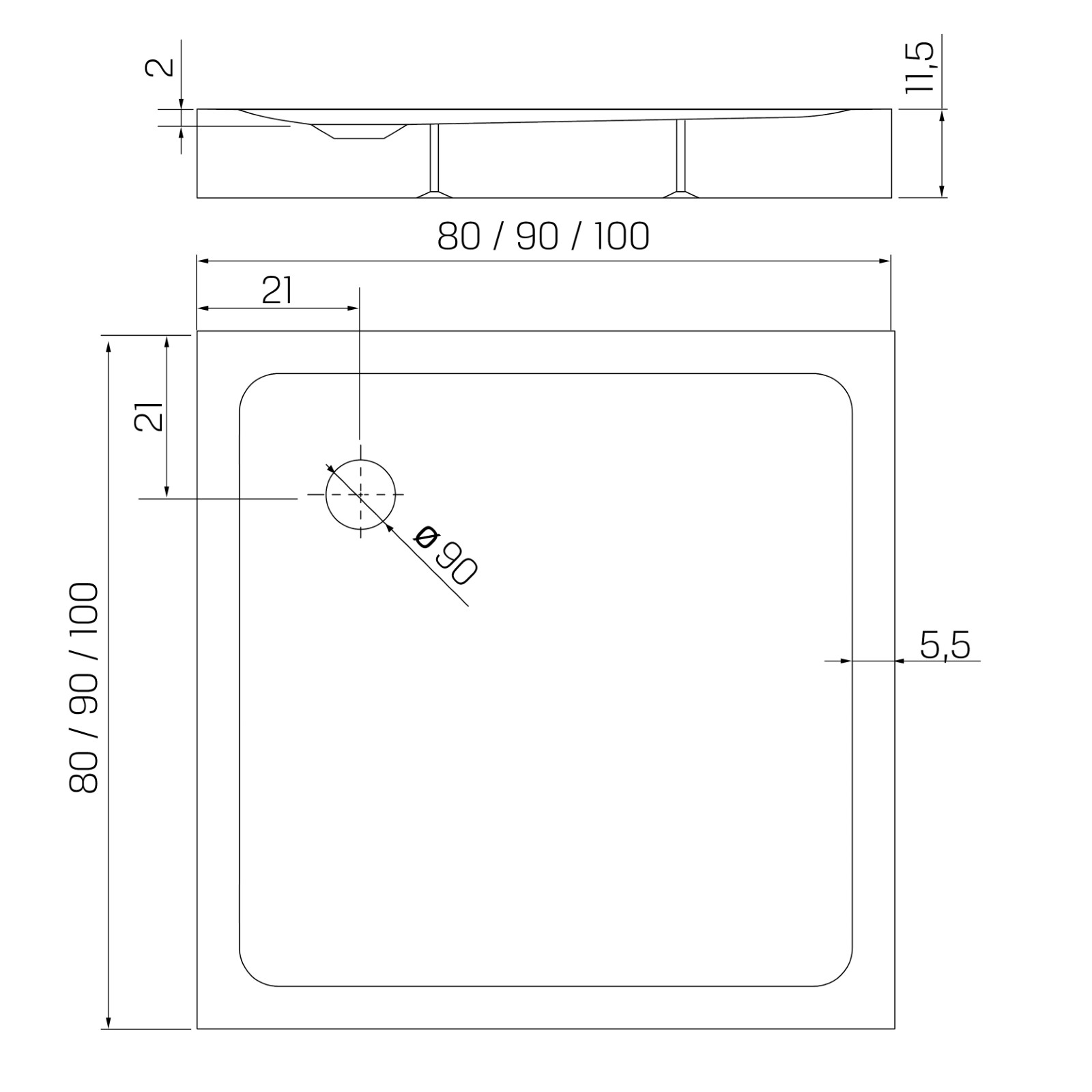 MILD STONE™ Dusjkar | Høy Kvadratisk Utgave | Skifereffekt | Hvit - Bilde 2