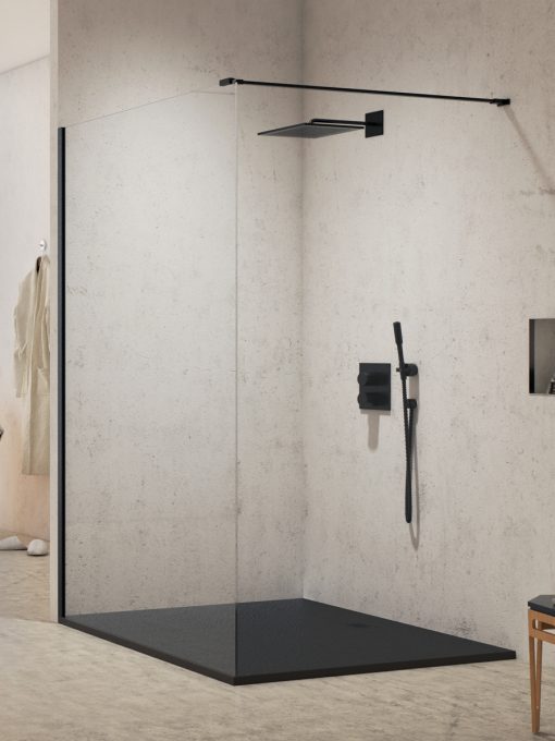NEW MODUS Walk-in Dusjvegg – 8 mm glass - Sort Matt