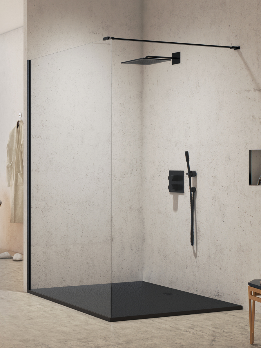 NEW MODUS Walk-in Dusjvegg – 8 mm glass - Sort Matt