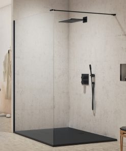 NEW MODUS™ Walk-in Dusjvegg | Enkel Glassvegg uten Frame | 8mm glass | Sort Matt