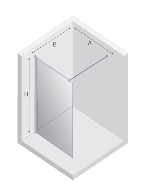 Plantegning til NEW MODUS Walk-in Dusjvegg – 8 mm glass
