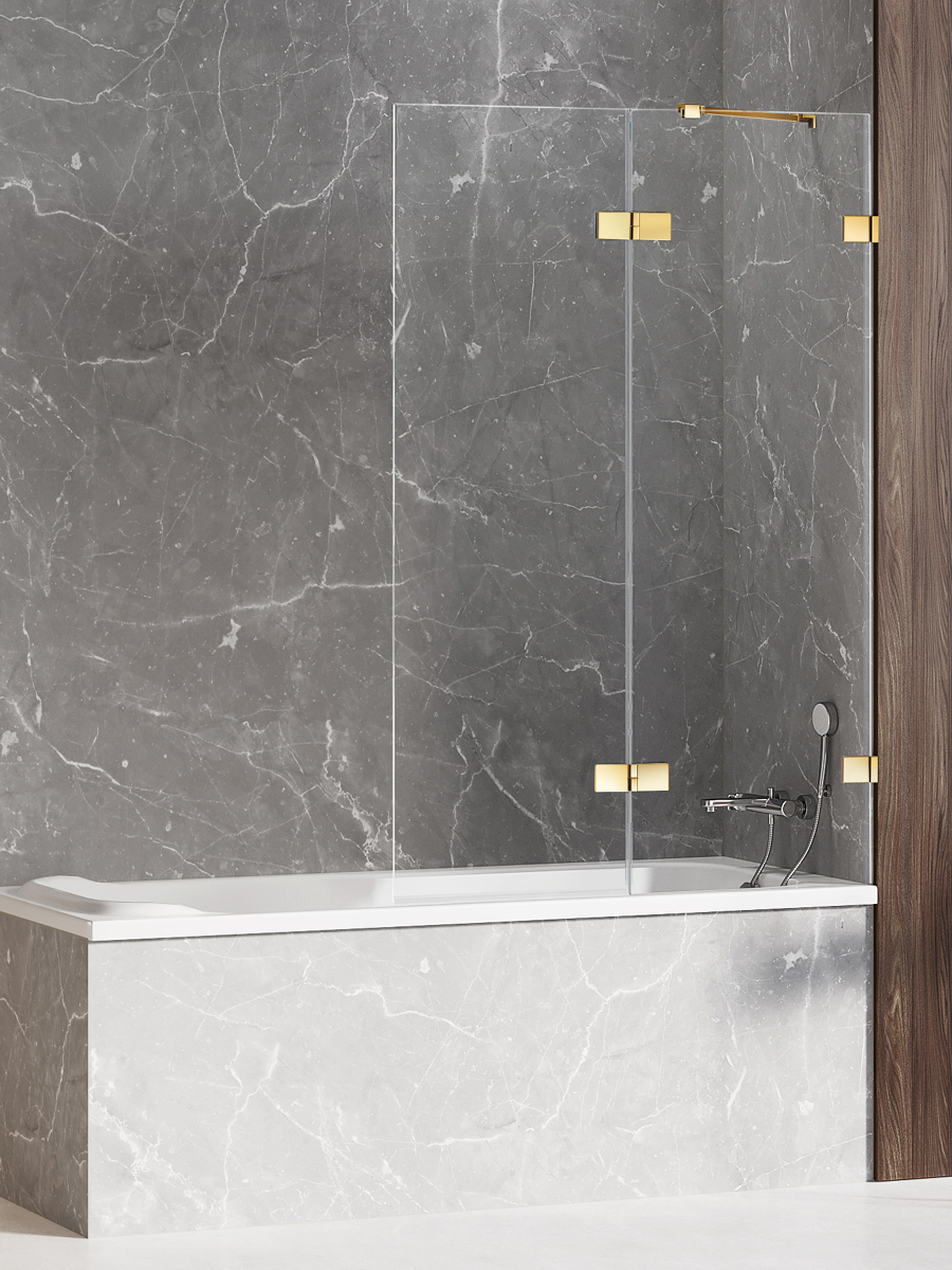 AVEXA LUX badekarvegger m/venstre fastvegg og svingdør - 6 mm glass Blank Gull 100x150