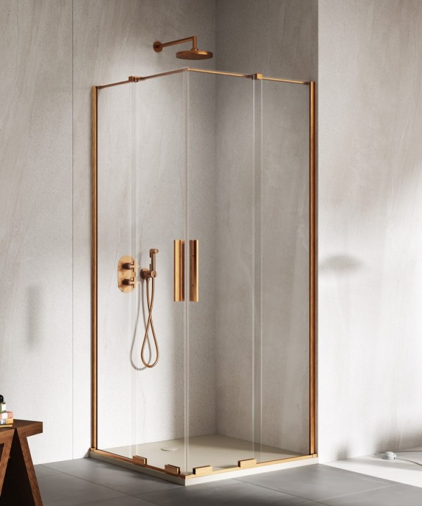 SMART Dusjhjørne m/fastvegger + doble skyvedører - 8mm glass