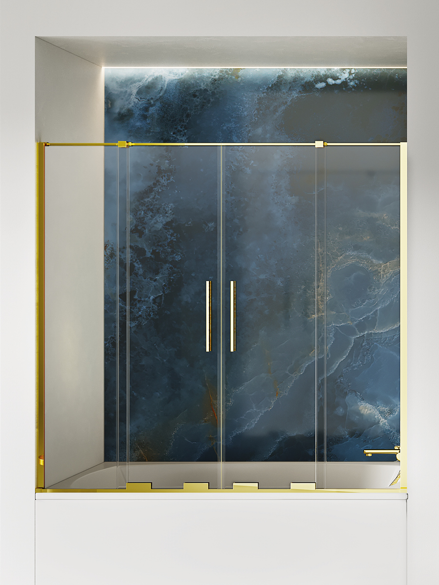 SMART Badekarvegger med doble skyvedører - 8 mm glass Lys Gull 160x150