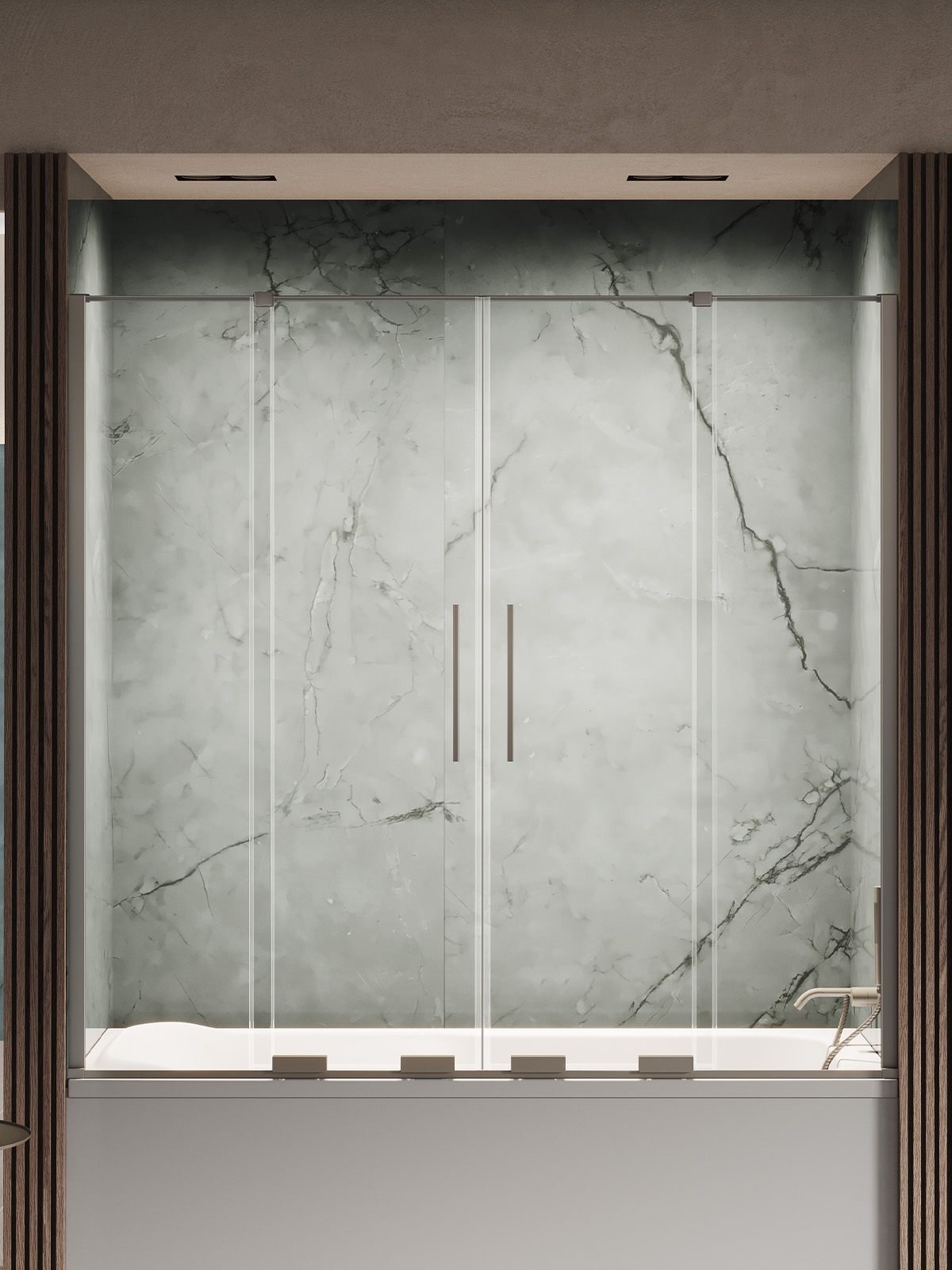 SMART Badekarvegger med doble skyvedører - 8 mm glass Børstet Gunmetal 180x150