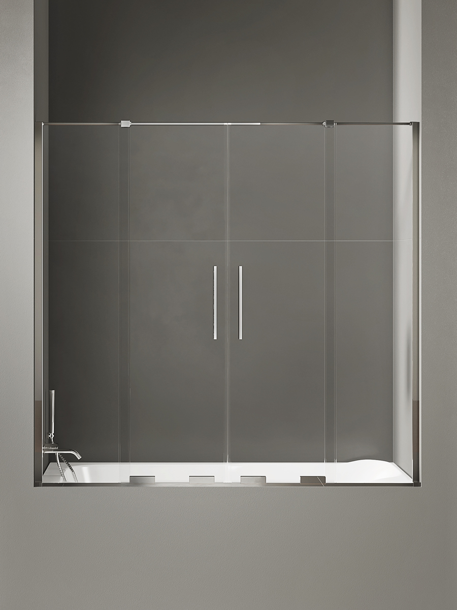 SMART Badekarvegger med doble skyvedører - 8 mm glass Høyglans Krom 140x150