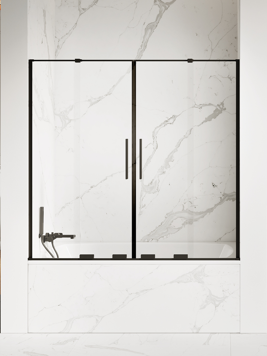 SMART Badekarvegger med doble skyvedører - 8 mm glass Sort Matt 160x150