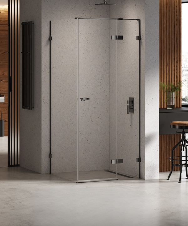EVENTA Dusjhjørne – Venstre Enkeltdør + Fastvegg i Onyxglød