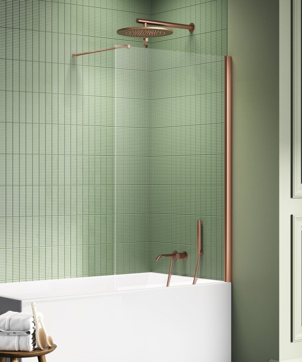 NEW SOLEO™ Fast Badekarvegg med vinkelrett beslag i Børstet Kobber