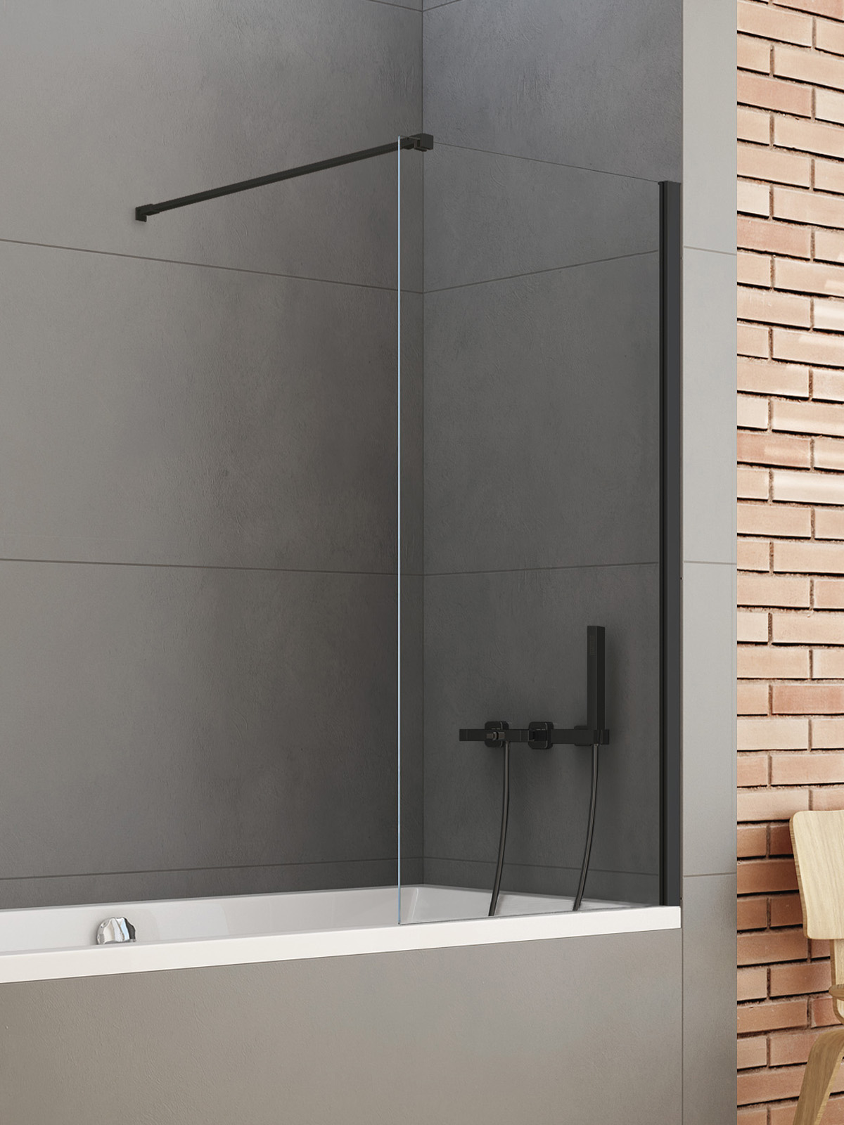 NEW SOLEO™ Fast Badekarvegg med vinkelrett beslag i Sort Matt