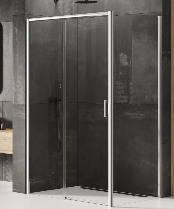 PRIME Dusjhjørne | Fastfelt med skyvedør + Fastfelt | Høyglans Krom