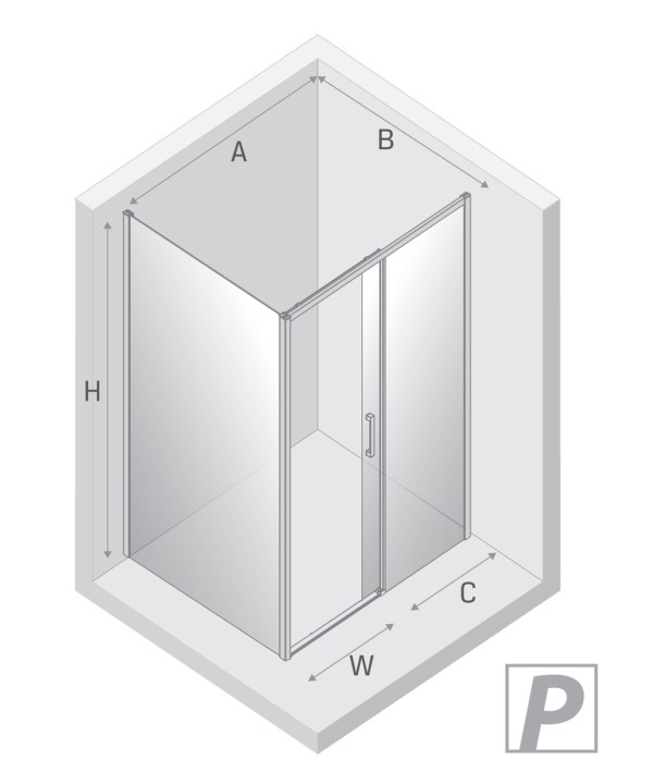 Plantegning til PRIME Dusjhjørne | Fastfelt med skyvedør + Fastfelt | Høyre Utgave