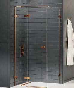 AVEXA Dusjhjørne – Høyre Enkeltdør + Fastvegg i Børstet Kobber