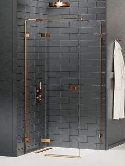 AVEXA Dusjhjørne – Høyre Enkeltdør + Fastvegg i Børstet Kobber