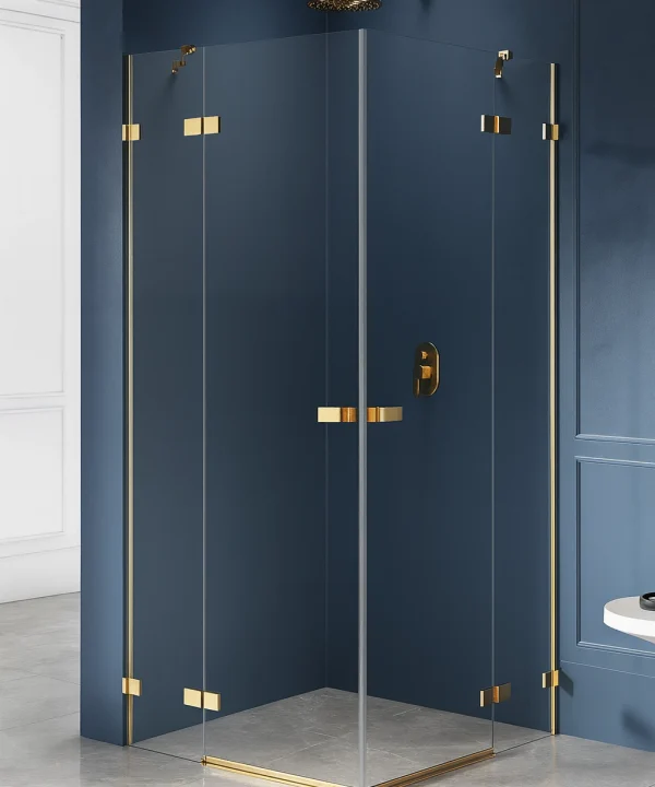 90x80x200 AVEXA Dusjhjørne – to svingdører og to sidevegger i Børstet Gull
