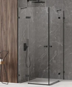 AVEXA Dusjhjørne m/to svingdører og to sidevegger i Sort Matt