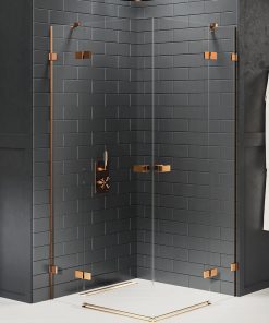 AVEXA Dusjhjørne m/to svingdører og to sidevegger i Børstet Kobber