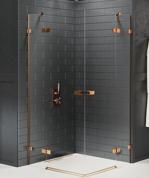 AVEXA™ Dusjhjørne | To svingdører og to sidevegger | Børstet Kobber